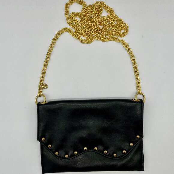 Mudpie brand bag, small black faux leather with gold studs and gold chain strap - Picture 2 of 4